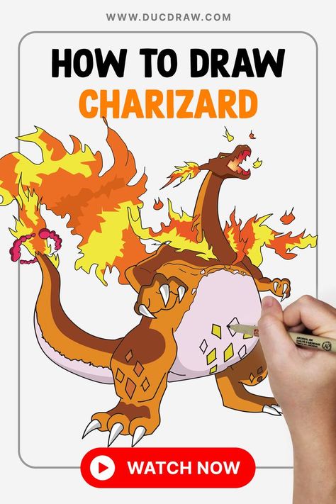 Character Drawing Tutorial, Gigantamax Charizard, Cartoon Character Drawing, Easy Cartoon Characters, How To Draw Pokemon, Draw Pokemon, Easy Cartoon, Drawing Cartoon Characters, Simple Cartoon