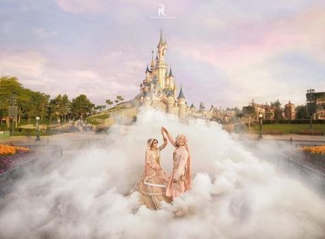 Couple has magical Bollywood wedding at Disneyland Paris Disneyland Wedding, Asian Wedding Photography, Sleeping Beauty Castle, Couple Shots, White Wedding Gowns, Bollywood Wedding, Paris Wedding, Disney Couples, London Photography