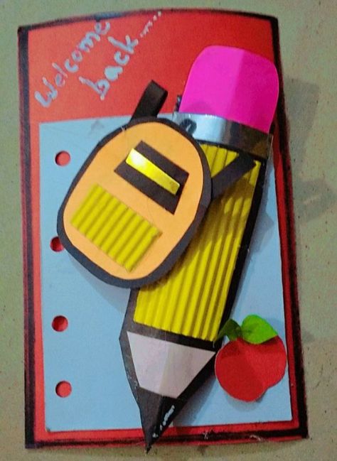 Handmade "Back to school "card.... Back To School Cards, School Card, 5th Class, Paper Cards, Handmade Cards, Art Ideas, Cards Handmade, 3 D, Back To School