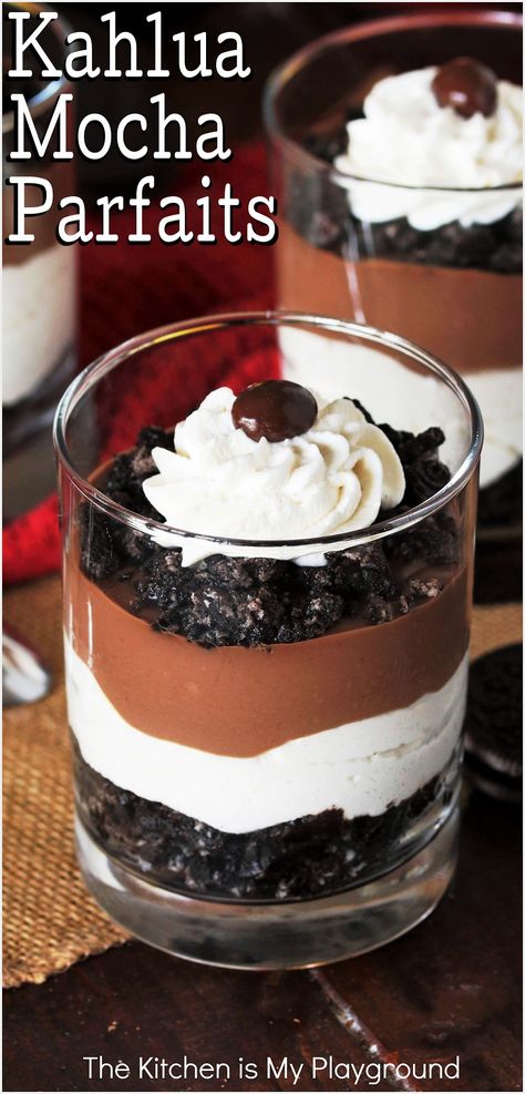 Kahlua Mocha Parfait in a Parfait Glass Kaluah Recipes Desserts, Kaluha Recipes Desserts, Popcorn Granola, Individual Sweets, Mocha Pudding, Homemade Mocha, Pudding Parfait, Entertaining Food, Chocolate Dreams