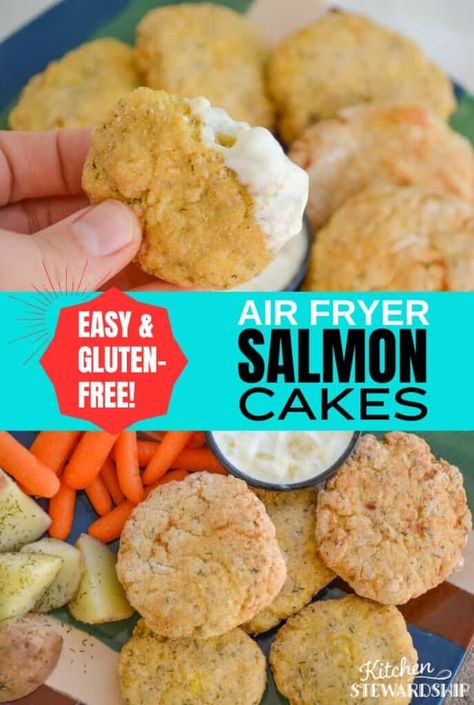 Salmon Patties Recipe Easy, Air Fryer Salmon Patties, Sweet Potato Tots, Gluten Free Salmon, Potato Tots, Air Fryer Salmon, Healthy Air Fryer, Salmon Patties Recipe, Homemade Tartar Sauce