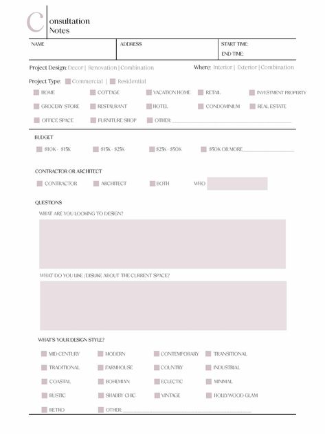 INSTANT DOWNLOAD client consultation template,  editable, small business, interior designers, minimalistic,  printable, Ipad, digital form 2024masterplanner #socialmediaplanner. Design Consultation Template, Graphic Designer Client Questionnaire, Interior Design Client Brief Template, Client Brief Architecture, Interior Design Client Questionnaire Template, Graphic Design Client Questionnaire, Client Questionnaire Templates, Interior Design Consultation Form, Interior Design Price List