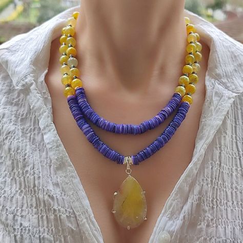 Necklace Aesthetic, Hematite Jewelry, Yellow Agate, Pearl Beaded Necklace, Natural Gemstone Necklace, Tiger Eye Jewelry, Necklace Birthstone, Mother Of Pearl Jewelry, Yellow Necklace