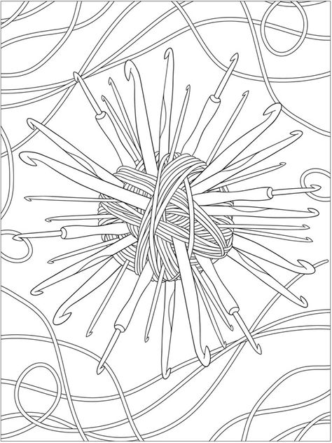 Welcome to Dover Publications -- Creative Haven Calming Crochet Coloring Book By: Jessica Mazurkiewicz Knitting Coloring Pages, Crochet Coloring Pages, Crochet Drawing, Crochet Tattoo, Yarn Humor, Free Adult Coloring Printables, Crochet Quote, Adult Colouring Printables, Dover Publications