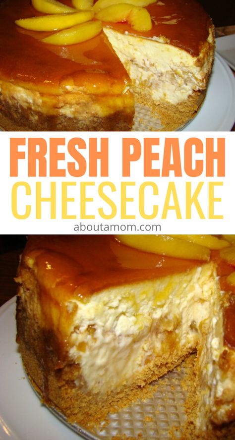 This is by far the best cheesecake I have ever made. The New York style cheesecake has a hidden layer of sweet peach compote that is truly to die for. Truly the very best fresh peach cheesecake recipe. #peaches #cheesecake #cheesecakerecipes #peachrecipes #dessert #freshpeachdesserts #dessertrecipes Peach Pie Cheesecake, Fresh Peach Ideas, Cheesecake With Peaches, Fresh Peach Cheesecake Recipes, Summer Berry And Peach Cheesecake, Pear Cheesecake Recipes, Peach Compote Recipe, Chesses Cake Recipe, What To Do With Fresh Peaches