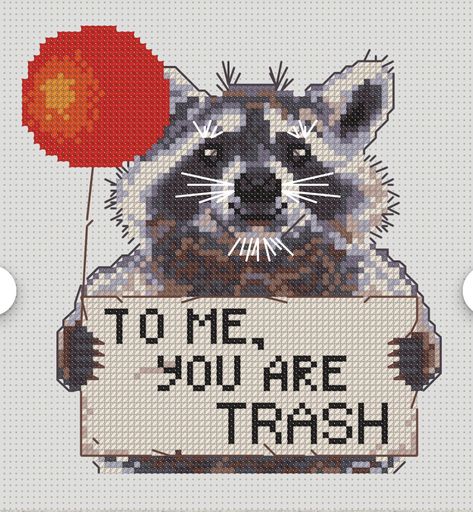 Funny Embroidery Patterns, Scarf Sewing Pattern, Free Cross Stitch Pattern, Funny Embroidery, Funny Raccoon, Funny Cross Stitch Patterns, String Bracelets, Raccoon Funny, Trash Panda