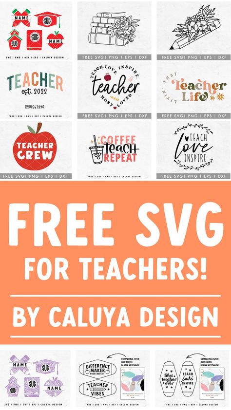 FREE SVG for Teachers Free Cricut Images, School Spirit Shirts, Teaching Shirts, Love Teacher, Halloween Fonts, Free Teacher, Cricut Projects Beginner, Teachers Halloween, Cricut Free