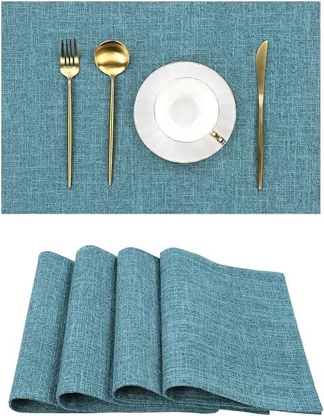 Amazon.com: SHACOS Fabric Placemats Set of 4 Non Slip Machine Washable Heat Resistant Table Mats Soft Cloth Place Mats for Kitchen Dining Table, Dark Teal : Home & Kitchen Fabric Placemats, Kitchen Dining Table, Place Mats, Dark Teal, Table Mats, Dining Table In Kitchen, Home Kitchen, Heat Resistant, Placemats