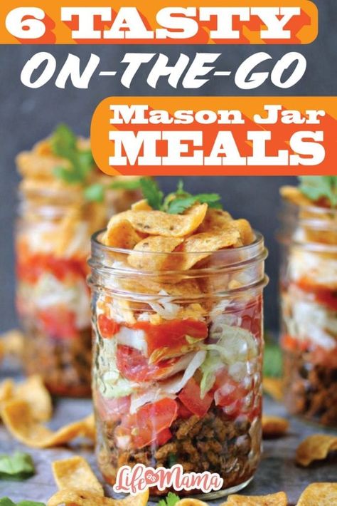 6 Tasty On-The-Go Mason Jar Meals Make Ahead Camping Food, Mason Jar Meal Prep, Mason Jar Lunch, Jar Projects, Jar Meals, Mason Jar Salad, Mason Jar Meals, Salad In A Jar, Mason Jar Crafts Diy