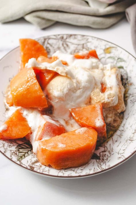 Candied Sweet Potatoes with Marshmallow topping is a traditional side dish for Easter, Thanksgiving, and Christmas. The sweet potatoes bake in a maple syrup brown sugar glaze topped with a fluffy puffy marshmallow. A classic holiday side dish. Sweet Potatoes With Marshmallows Baked, Baked Sweet Potatoes With Marshmallows, Baked Sweet Potato With Marshmallows, Canned Sweet Potato’s With Marshmallows, Candies Sweet Potatoes With Marshmallows, Sweet Potato Marshmallow, Sweet Potato Marshmallow Recipes, Sweet Potatoes With Marshmallows, Glazed Sweet Potatoes