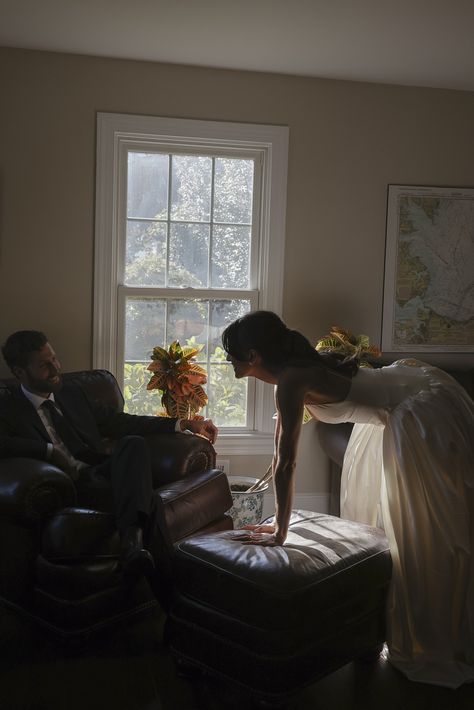 Wedding Portraits Home Decor, Nancy Donahue Wedding, Childhood Home Wedding, Getting Ready Together Bride And Groom, Home Wedding Photos, Small Intimate Wedding Ceremony, Home Wedding Photography, Day After Wedding, Indoor Wedding Photos