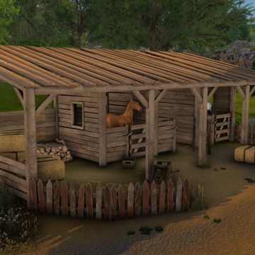 Bloxburg Stables, Bloxburg Horse Stables, Sims 4 Cc Farm Patreon, Sims 4 Horse Stable Layout, Sims 4 Stable Ideas, Sims 4 Stable Cc, Sims 4 Stable, Sims 4 Horse Stable, Bloxburg Farm