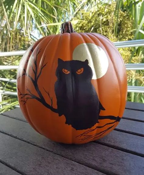 55 Cool Halloween Pumpkin Painting Ideas - Shelterness Ways To Paint Pumpkins, Halloween Pumpkin Painting Ideas, Pumpkin Diorama, Halloween Pumpkin Painting, Paint Pumpkins, Block Pumpkins, Pumpkins For Halloween, Nightmare Before Christmas Pumpkin, Owl Pumpkin