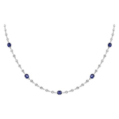 Roman Malakov Diamond and Sapphire by The Yard Necklace | From a unique collection of vintage Link Necklaces at https://www.1stdibs.co.uk/jewelry/necklaces/link-necklaces/. Diamond By The Yard, Jewelry Showcases, Blue Sapphire Diamond, Modern Necklaces, Lovely Jewellery, Rose Gold Diamonds, Brilliant Diamond, Link Necklace, Modern Jewelry