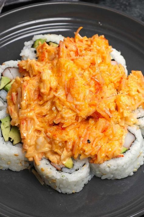 Volcano Roll Sushi Bowl, Volcano Roll Sushi Recipes, Volcano Sushi Roll Recipe, Volcano Sauce Recipe, Sushi Sauce Recipes, Volcano Roll Sushi, Sushi Toppings, Volcano Recipe, Volcano Roll