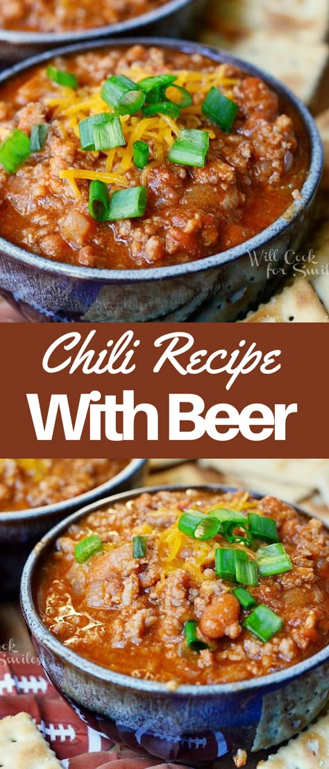 Best Beer Chili Recipe, Chili With Beef And Pork, Chili Recipe With Italian Sausage And Ground Beef, Chili With Beer Recipe, Boston Beer Chili, Chili Beer Recipe, 3 Meat Chili Recipe, Pork And Beef Chili, Beef And Pork Chili Recipe