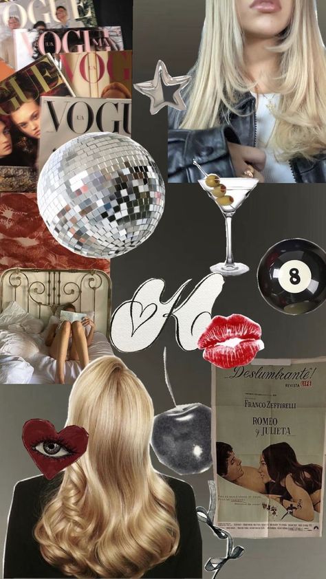 retro collage K disco ball red lips blonde hair old fashioned martini Vogue Kamila Core, The Moon And The Sun, Moon And The Sun, Blonde Girl, The Moon, The Sun, Blonde, Moon, Sun