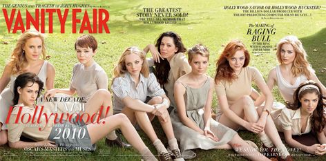 2010: Abbie Cornish, Kristen Stewart, Carey Mulligan, Amanda Seyfried, Rebecca Hall, Mia Wasikowska, Anna Kendrick, Emma Stone, Evan Rachel Wood Vanity Fair Hollywood Issue, Rachel Evan Wood, Group Posing, Fair Photos, Annie Leibovitz Photography, Vanity Fair Covers, Group Shoot, Girls Vanity, Vanity Fair Magazine