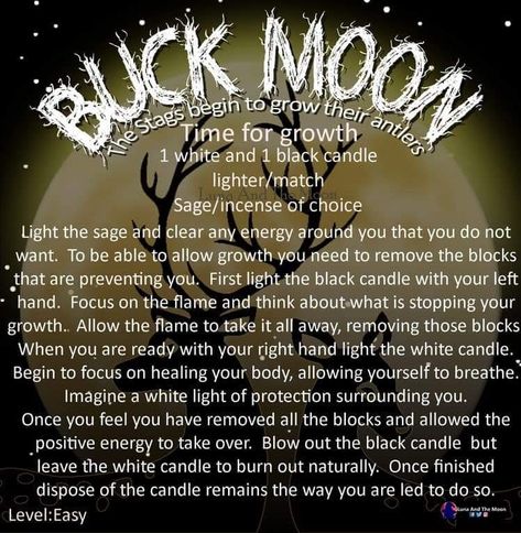 Buck Moon Meaning, Buck Moon Ritual, Moon Grimoire, Growth Spell, July Moon, Moon Affirmations, Full Buck Moon, Moon Intentions, Moon Candles