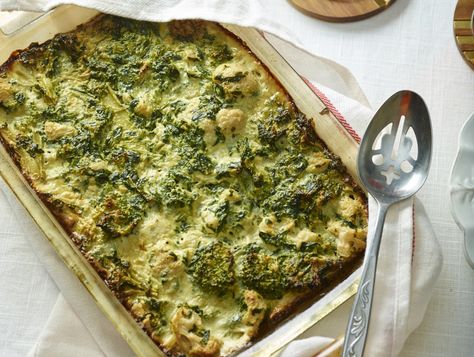 Broccoli-Cauliflower-Spinach Kugel | Recipes Broccoli Kugel, Kugel Recipes, Breakfast Appetizers, Broccoli Cauliflower, Fresh Spinach, Recipe Community, Grain Foods, Recipe Roundup, Milk Recipes