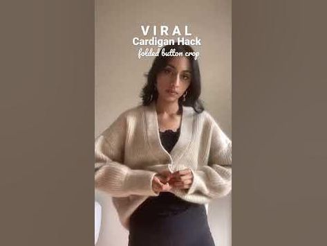 Cardigan Folding Hack, Buttoning Cardigan Hack, How To Button Cardigan Shorter, Button Cardigan Hack, How To Tie A Cardigan, How To Fold A Cardigan, How To Button A Cardigan Hack, Cardigan Button Hack, How To Crop A Cardigan