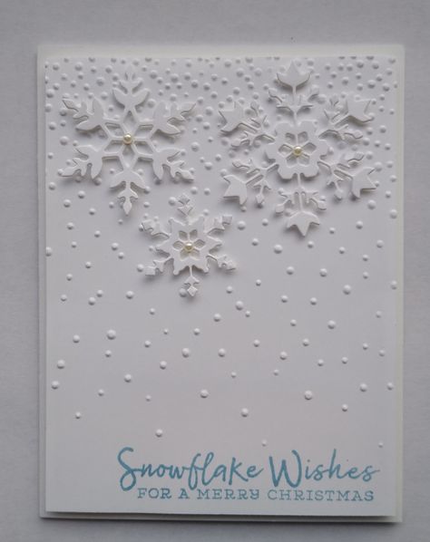 White Christmas Cards Ideas, Stampin Up White Christmas Cards, Snowflake Cards Handmade Stampinup, All White Christmas Cards, White On White Christmas Cards, White Christmas Cards Handmade, Stampin Up Snowflake Wishes, White On White Cards, White Christmas Cards