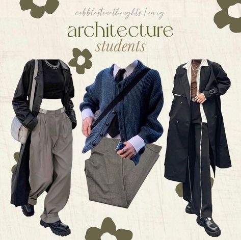 Architect Student Outfit, Physics Student Outfit, Eclectic Workwear, Architect Clothing Style, Architecture Student Aesthetic Outfits, Architect Aesthetic Outfit, Architect Outfit Man, Architect Ootd, Architecture Student Outfit