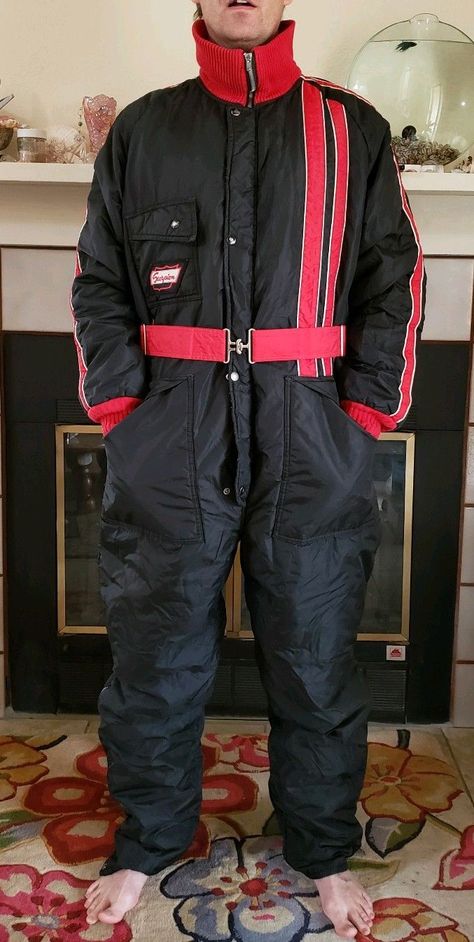 Vintage Scorpion Wear Ski Snowmobile Snowsuit Black Red Size Mens Size L XL | eBay Coverall Men, Shiny Jacket, Puffy Coat, Mens Fashion Inspiration, Men Wear, Winter Gear, Bib Overalls, Real Men, Winter Clothing