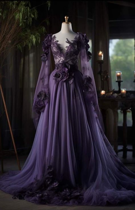 Purple Dress Aesthetic, Purple Dress Formal, Purple Goth Dress, Amethyst Dress, Ball Outfits, Regular Outfits, Purple Ball Gown, Wolf Dress, Tale Dress