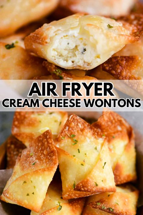 Air Fried Cream Cheese Wontons, Air Fryer Cheese Wontons, Air Fryer Cream Cheese Rangoon, Air Fry Cream Cheese Wontons, Air Fried Wonton Recipes, Air Fryer Won Tons, Cream Cheese Air Fryer Recipes, Supper Ideas Air Fryer, Cream Cheese Ragoons In Air Fryer