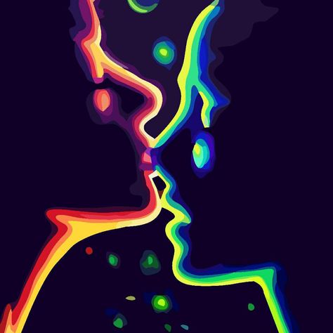 Trippy Drawing Black And White, Thermal Kissing Painting, Connection Art Ideas, Thermal Couple Art, Trippy Love Art, Heat Painting Ideas, Lesbian Painting Ideas Simple, Lesbian Art Ideas Simple, Thermal Art Drawing