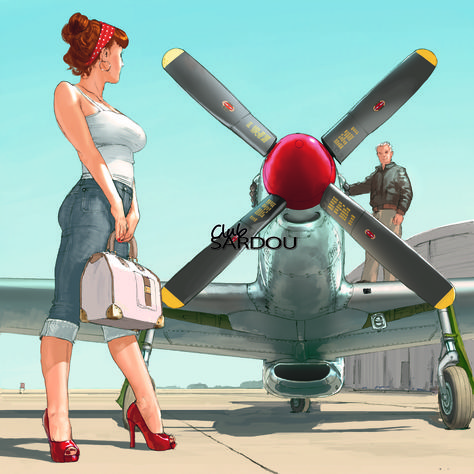 Romain Hugault Romain Hugault, Arte Pin Up, Pin Up Girl Vintage, Pin Up Posters, Pinup Art, Airplane Art, Retro Pin Up, Aircraft Art, Pin Art