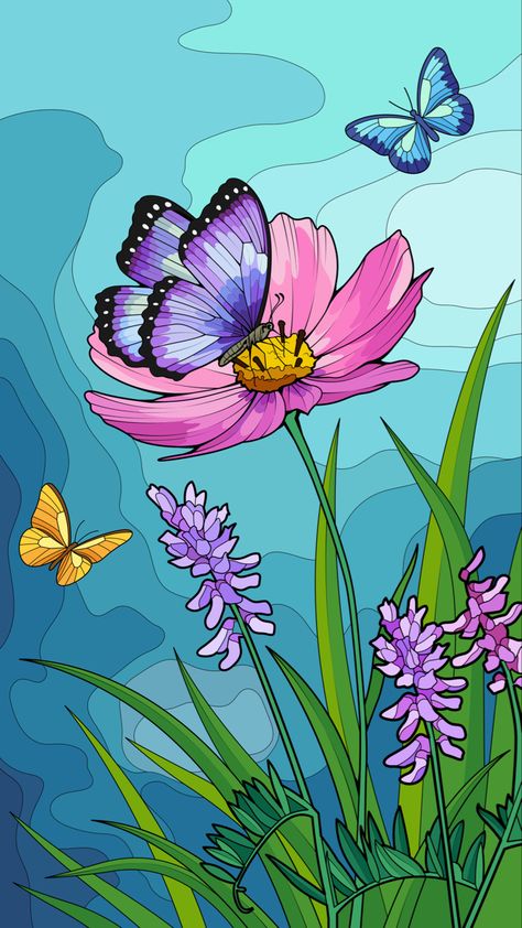 This is from a online coloring game called coloring book it has a big purple rose on it if you want to download it Flower Edit, Drawing Pictures For Kids, Easy Scenery Drawing, Bull Painting, Butterfly Art Painting, Birthday Card Drawing, Big Butterfly, Stained Glass Window Hanging, Cottage Art