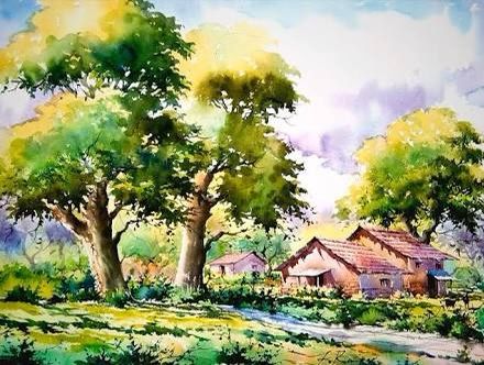 #painting Watercolor Scenery Painting, Landscape Painting Watercolor, Watercolor Scenery, Drawing Scenery, Watercolor Art Landscape, Beauty Paintings, Watercolor Paintings Nature, Beautiful Art Paintings, Scenery Paintings