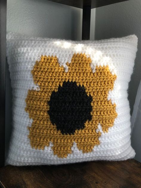 Sunflower Pillow Crochet Pattern, Sunflower Pillow Crochet, Sunshine Pillow Crochet, Crochet Flower Pilow, Crochet Pillow Cover Flower, Sunflower Throw Pillows, Sunflower Pillow, Crochet Sunflower, Crochet Pillow