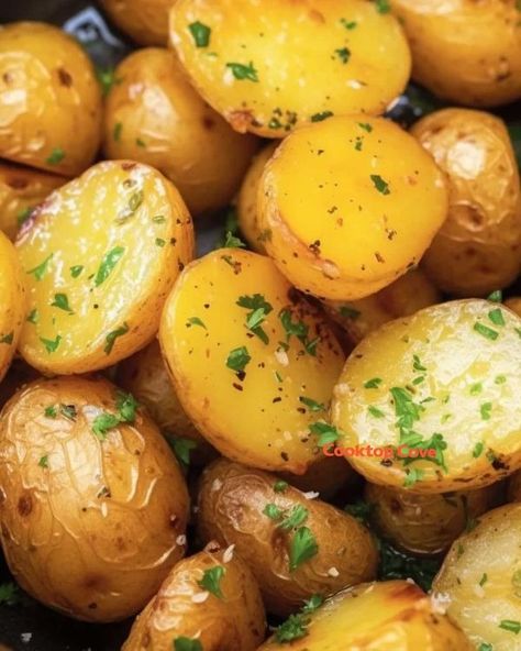 My hubby and I can't get enough of this recipe! We have it several times in a single week! Savoury Potatoes, Can Potatoes Recipes, Potato Casseroles, Cooktop Cove, Baby Potato Recipes, Casserole Kitchen, Potatoe Recipes, Creamer Potatoes, Beef Casseroles