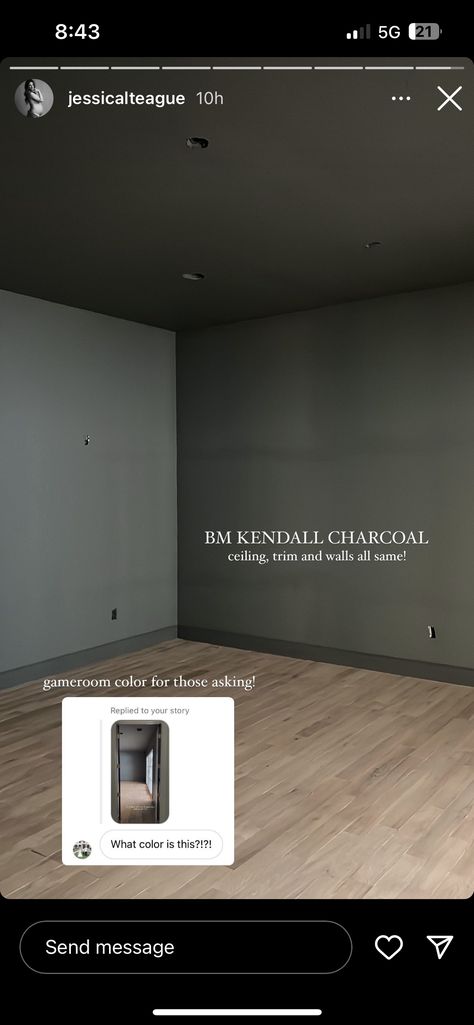 Charcoal Living Room Color Schemes, Accent Wall Sitting Room, Masculine Accent Wall, Dark Gray Accent Wall, Charcoal Accent Wall, Grey Accent Wall Living Room, Charcoal Living Rooms, Kendall Charcoal, Charcoal Walls