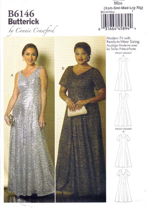 BButterick B6146 6146 Womens Misses Long Formal Dress Sewing Pattern Sizes Xsm-Sml-Med-Lrg-Xlg Different Dress Styles, Princess Seam Dress, Evening Dress Patterns, Formal Evening Wear, Long Formal Gowns, Pattern Dress Women, Butterick Sewing Pattern, Miss Dress, Different Dresses