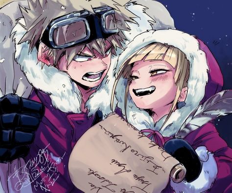 Bakugou Katsuki & Himiko Toga Christmas Ship Art, Toga And Bakugou Siblings, Himiko Toga Christmas, Bakugou And Toga, Anime Christmas Art, Bakugou Christmas, Toga X Bakugou, Mha Christmas, Merry Christmas Art