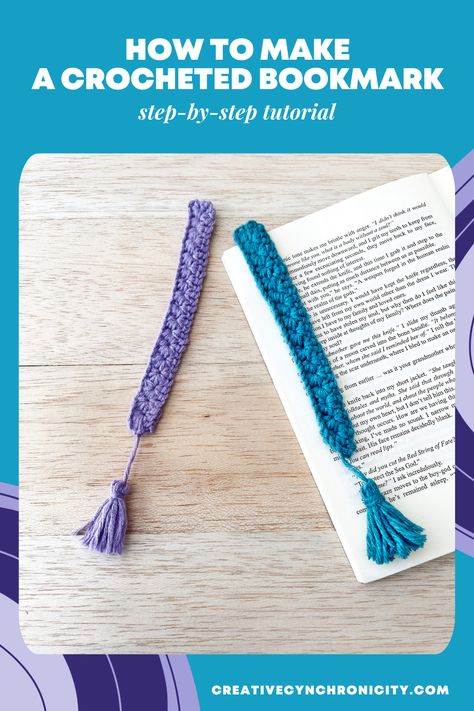 Easy Crocheted Bookmark - Creative Cynchronicity Crochet Bookmarks For Men, Book Mark Crochet For Beginners, Crochet Bookmark For Men, Crochet Patterns Bookmarks, Crochet Book Marks Free Pattern, Bookmark Crochet Tutorial, Crochet Bookmarks Free Patterns, Easy Crochet Bookmarks, Quick Crochet Gifts