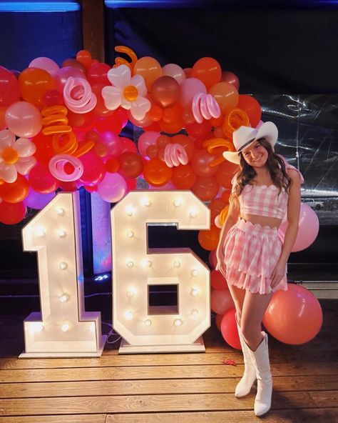 Preppy Sweet 16 Party, Pink Cowgirl Sweet 16, Preppy Sweet 16, Preppy Bday Party, 16 Candles Birthday Theme, Sweet 16 Pink Theme Sweet 16 Party Store, Country Party, Its A Girl Balloons, Snack Table