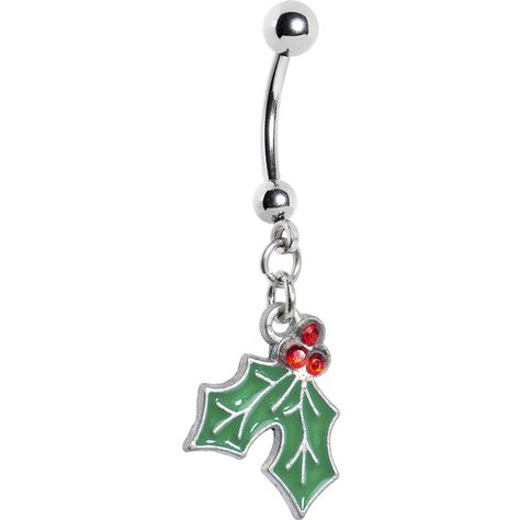 Holiday Mistletoe Dangle Belly Ring ❤ liked on Polyvore featuring jewelry, rings, special occasion jewelry, holiday ring, belly button rings jewelry, belly rings e cocktail jewelry