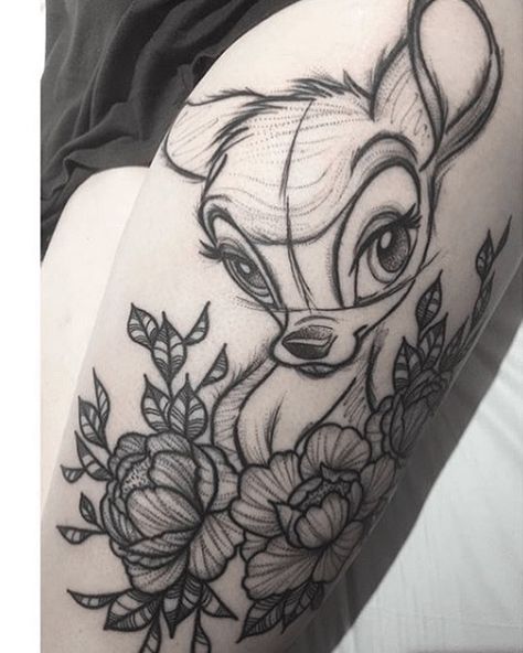 Bambi Tattoo Disney, Disney Tattoo Sleeves For Women, Bambi Tattoo, Disney Sleeve Tattoos, Tattoo Disney, Dragons Tattoo, Disney Sleeve, Bambi Art, Country Tattoos