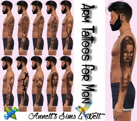 Annett`s Sims 4 Welt: Arm tattoos • Sims 4 Downloads Sims 4 Arm Tattoo Male, Black Arm Tattoo, Tattoos Sims 4, Sims Tattoos, Cc Tattoo, Arm Tattoos For Men, Mods Ts4, Male Tattoos, Sims 4 Men Clothing