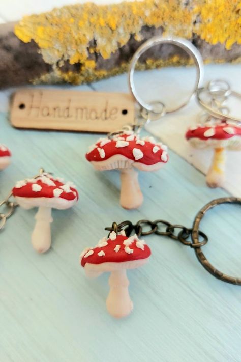 Mushroom Keychain, Funny Keychain, Fly Agaric, Clay Keychain, Backpack Charm, Fake Food, Natural Materials, Handmade Natural, Polymer Clay