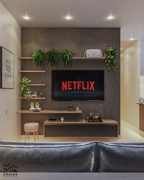 Sala Set For Small Living Room, Industrial Tv Room, Small Tv Wall Design, Television Wall Ideas Small Spaces, Rack Industrial Sala, Sala Sem Tv, Small Simple Living Room Ideas, Tv Den Room Ideas, Living Room Wall Decor Ideas With Tv