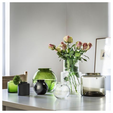 The KONSTFULL series is designed by Ilse Crawford to beautifully bring out the best in flowers, each day. Created in mouth-blown leftover glass – with clean shapes and tactile materials to suit all decors. KONSTFULL Vase -10 cm Color:Frosted glass/black Konstfull Vase, Ilse Crawford, Ikea Ireland, Handmade Vase, Small Succulents, Display Board, Beautiful Vase, Recycled Glass, Lovely Colors