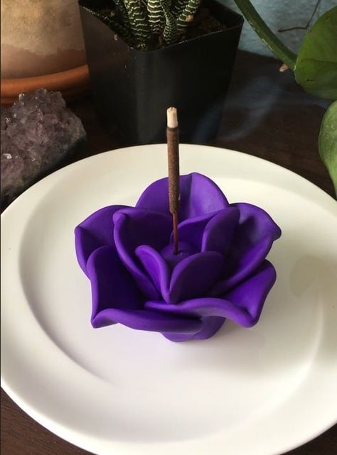 Diy Incense Holder, Clay Incense Holder, Clay Ball, Clay Incense, Purple Polymer Clay, Flower Clay, Baking Clay, Sculpey Clay, Polymer Crafts