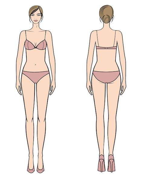 Women Figures For Drawing, Back Body Sketch, Body Template Front And Back, Body Drawing With Clothes, Women Body Illustration, Women Croquis, Female Body Template, Female Figure Illustration, Women Body Drawing