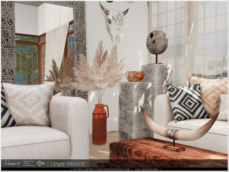 The Sims Resource - Freya decor Home Letters Decor, Animal Skin Rug, Pampas Grass Vase, Skin Rugs, Mirrored Wardrobe, Painting Concrete, Decor Buy, Cc Sims, Concrete Decor